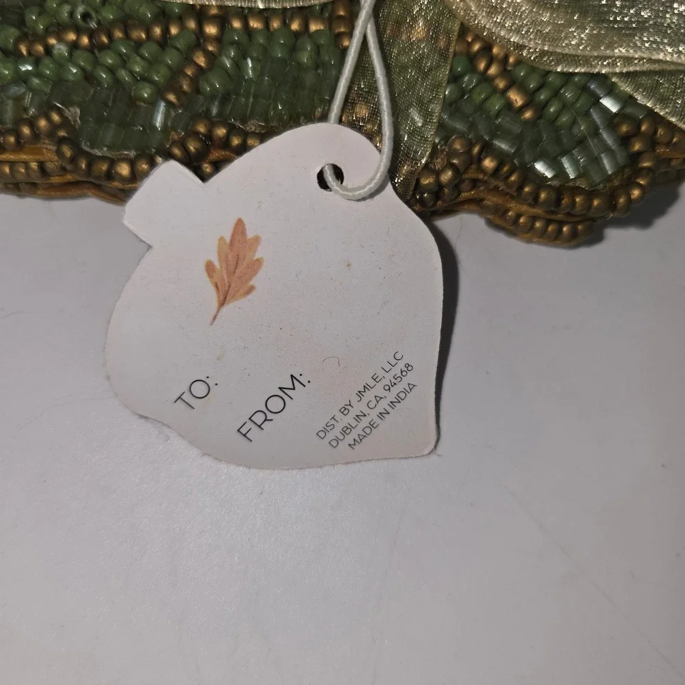 Sage‎ & Oak Beaded Leaf Coasters Set of 4 Green Gold Autumn Fall Harvest Decor
